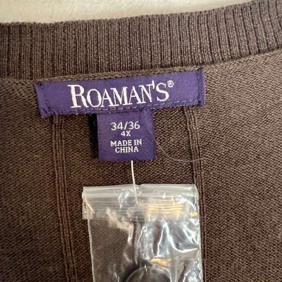 Roamans Cardigan Womens 4X Brown Sleeveless Sweater Vest V Neck Minimalist Layer - Picture 6 of 11